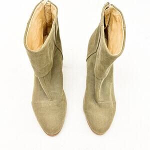 Rag & Bone Newbury Canvas Ankle Boots Olive Block Heel Back Zip Size 39.5